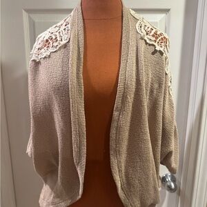 Forever 21 S Tan Knit Shrug with Lace Accents